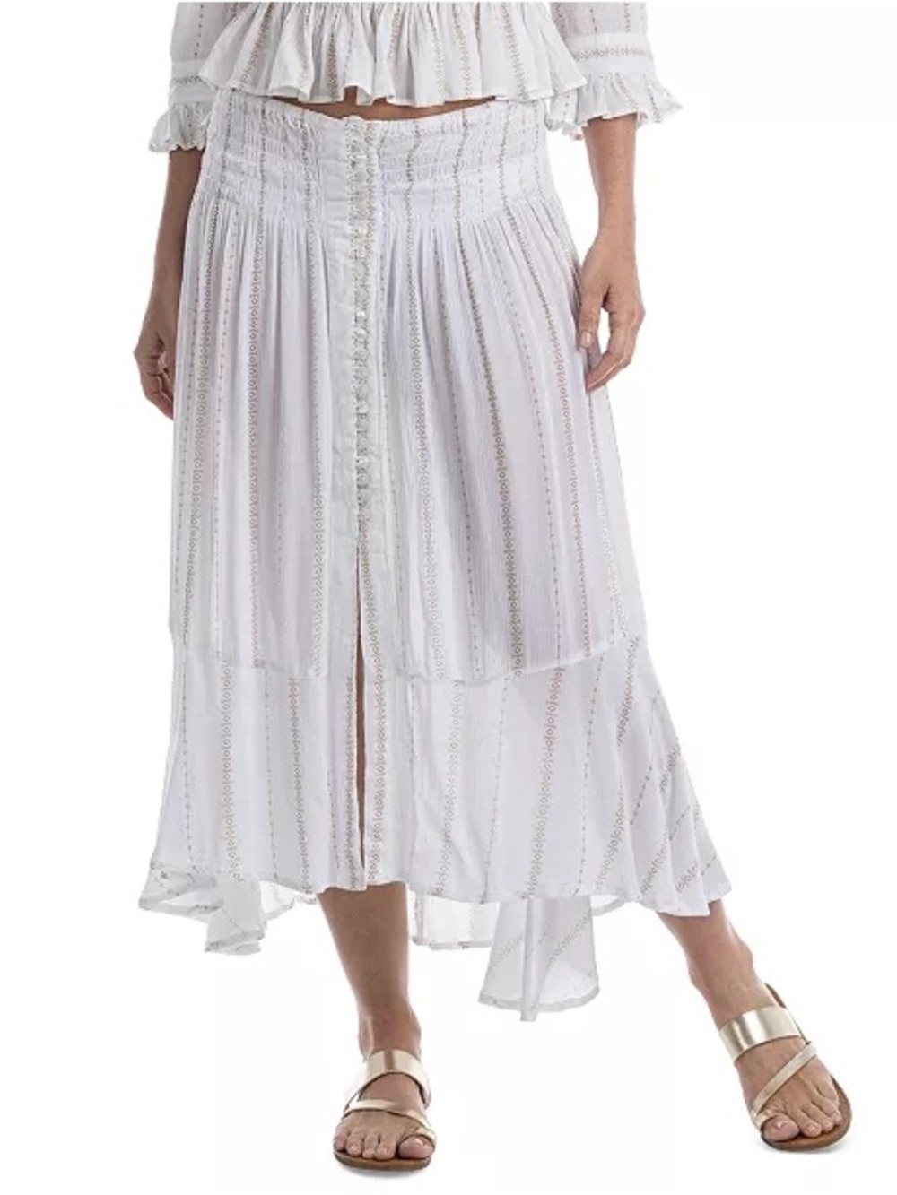 Dotti button front swim cover up skirt with high low ruffled hem Size M NEW